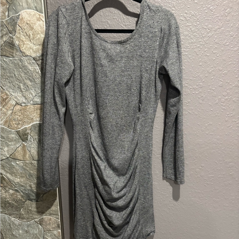 Women's Gray Long-Sleeve Ruched Dress